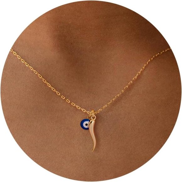 ⚡Italian Horn Softball Compass Heart Interlocking Circle Dianty Necklace - Picture 1 of 7